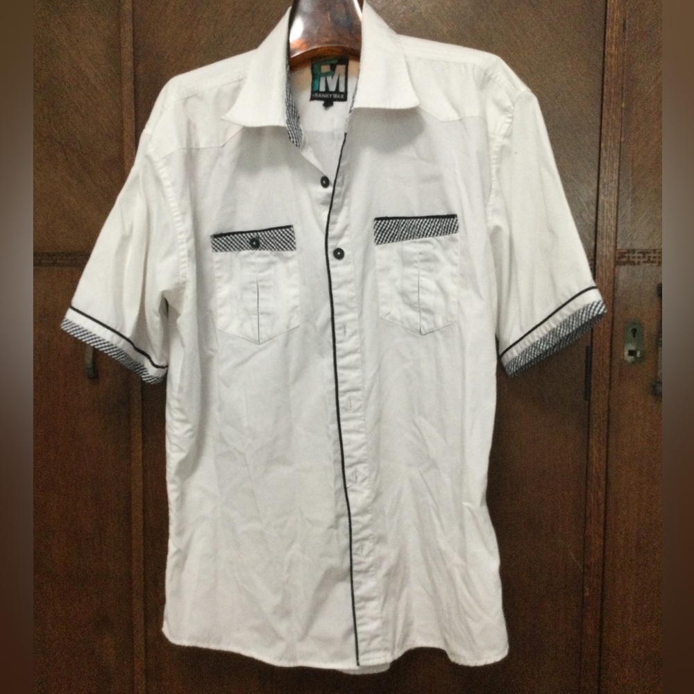 Franky Max white casual short sleeves button down shirt size L